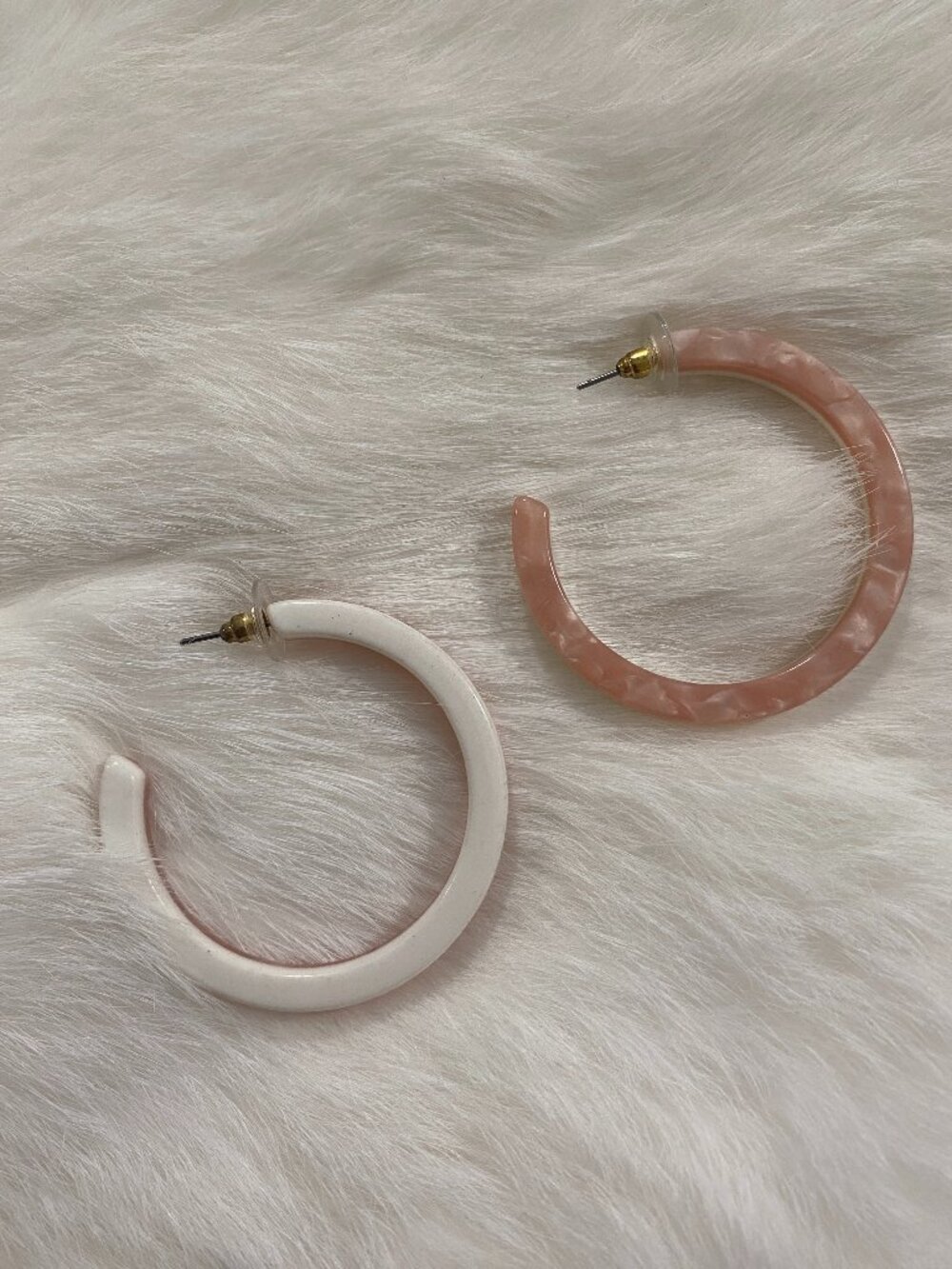 Marbled Pink and White Acrylic Hoop Earrings